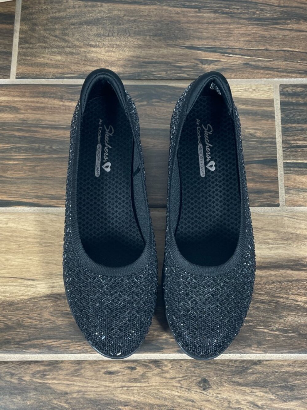 Skechers Cleo Flex Wedge Nova Glam Shoes Womens Size 9 Black Rhinestone Flat - Picture 12 of 13